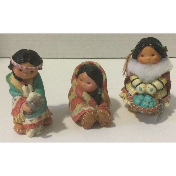 3 Vintage Enesco Figures Dances With Wolf #115657 and December 677647 and 115649 - Picture 1 of 6